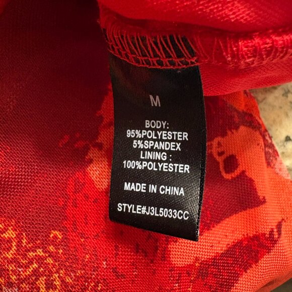 Fashion Nova Amara Abstract Mesh Midi Dress Red Combo Size M Ruched Style J3L503 - Picture 6 of 7